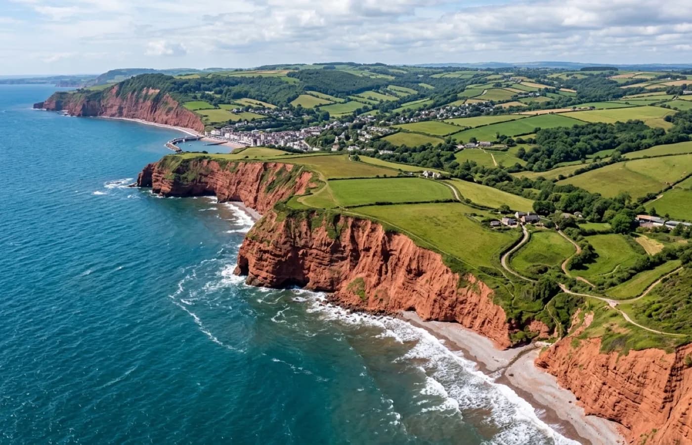 Aerial view of the East Devon coast and countryside near Honiton and Sidmouth