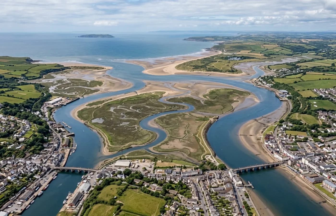 Aerial view of the North Devon coast and the Taw and Torridge estuaries near Barnstaple and Bideford
