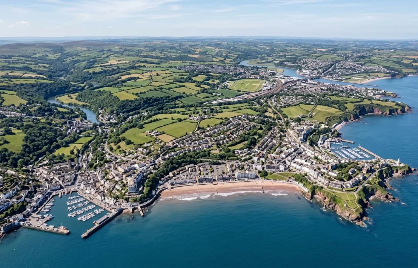 Aerial view of the South Devon coast around Torbay, Totnes and Newton Abbot